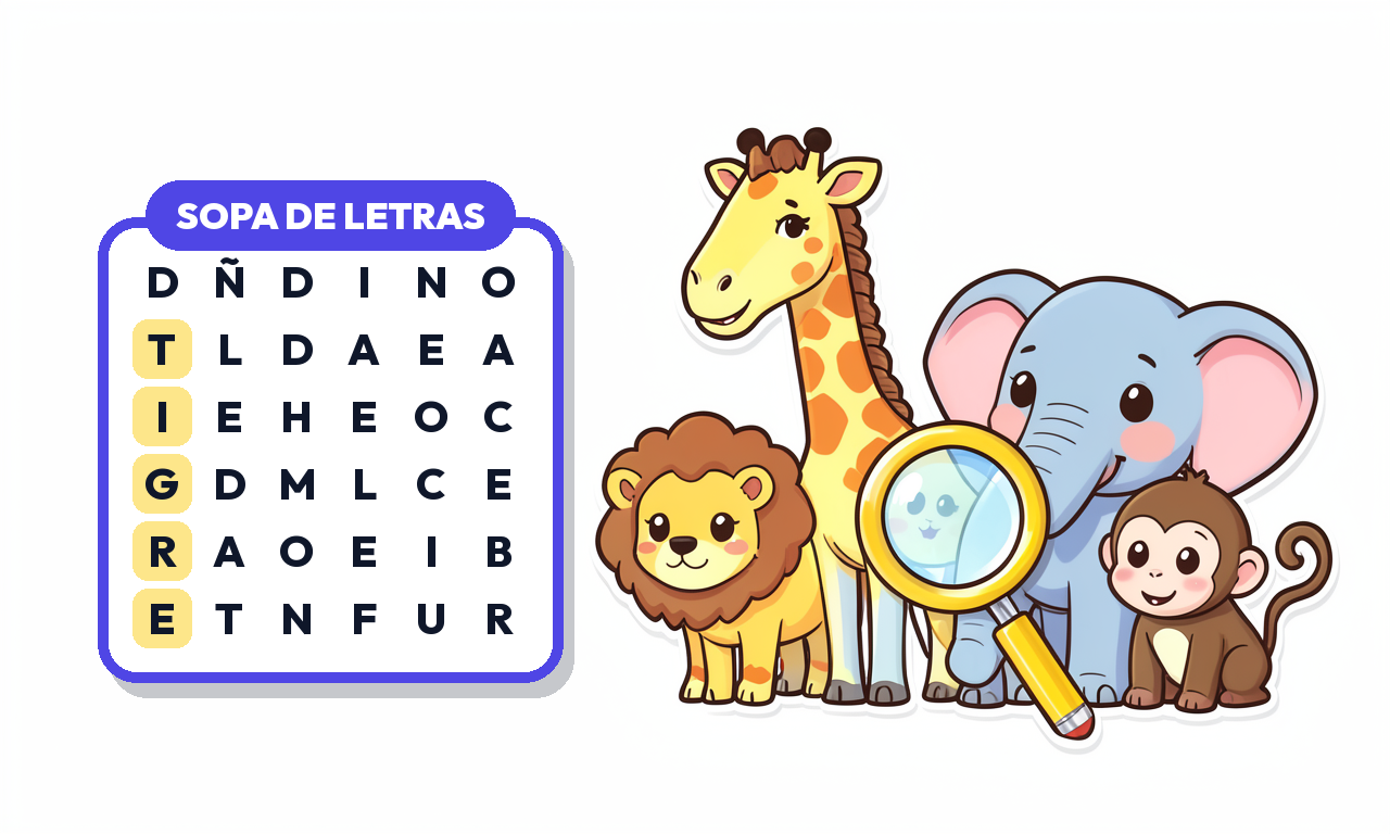 Sopa de Letras de Animales de la Selva para imprimir